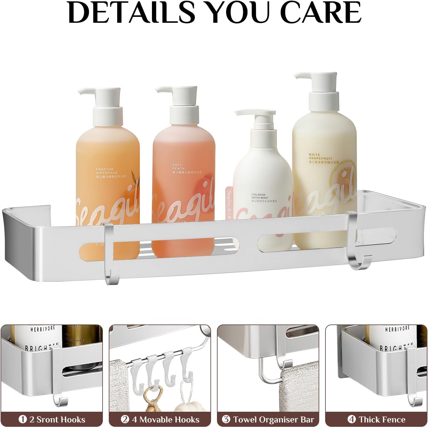 Hojudo 2 Tier Rustproof Shower Caddy with 8 Hooks 1