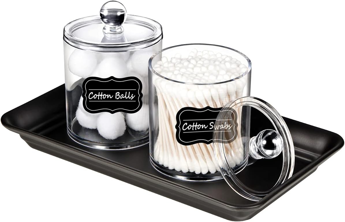 SheeChung 2 Pack Q-Tip Dispenser Clear Plastic Jars with Labels 1