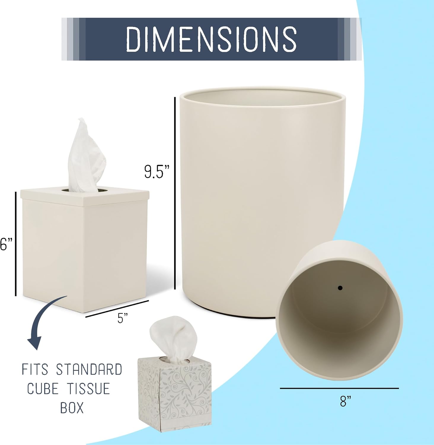 Round Bathroom Trash Can and Tissue Holder Set of 2 White