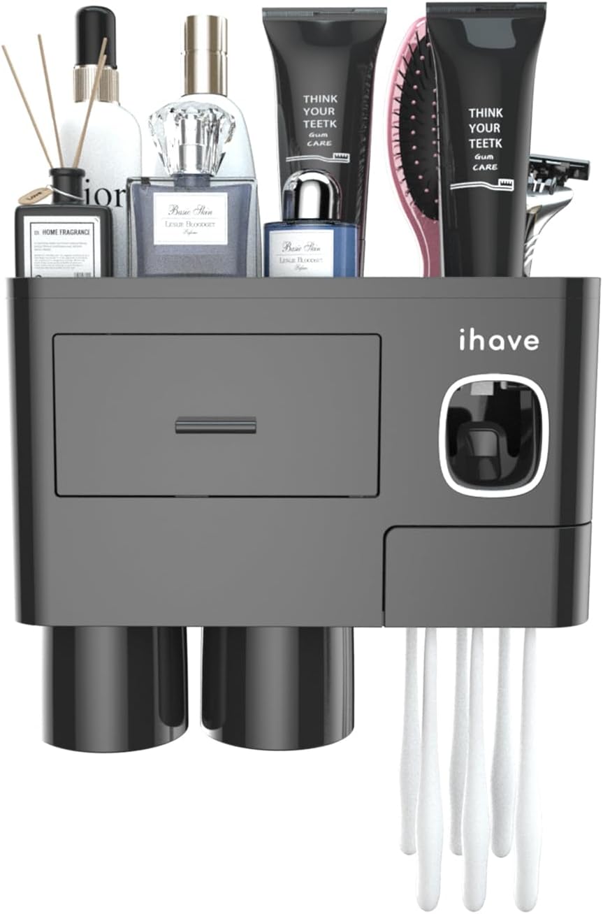 iHave Wall Mounted Toothbrush Holder with Toothpaste Dispenser