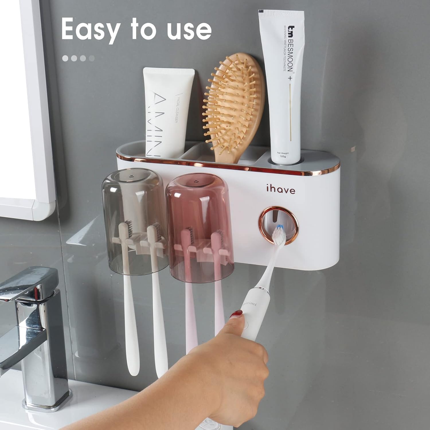 iHave Toothbrush Holder with Dispenser and Storage - Wall Mounted Bathroom Accessory