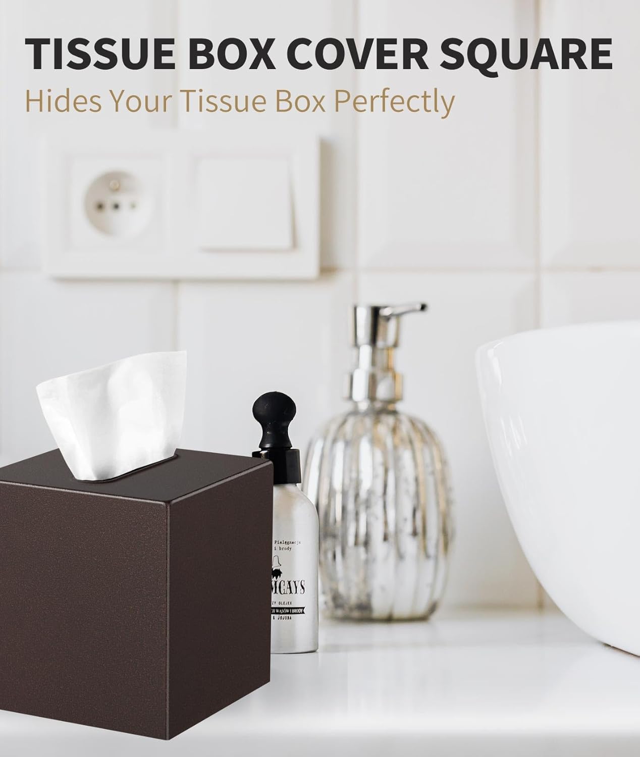 Livelab Metal Tissue Box Cover - Brown Pebble Grain