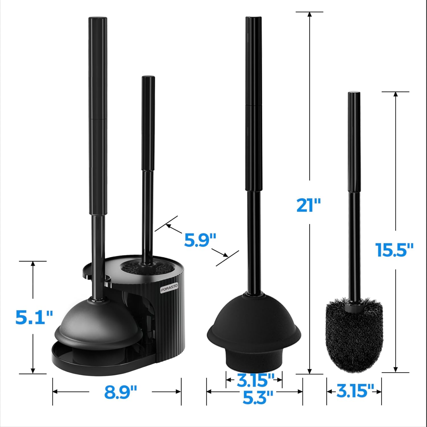FORASTO 2Pack Toilet Brush Plunger Combo Set