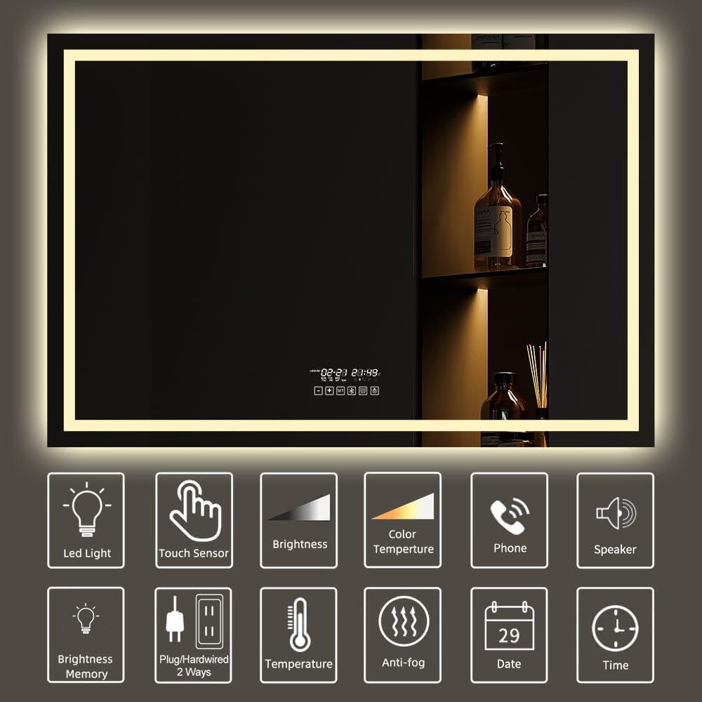 GESIPOR 48x36 Wall-Mounted LED Mirror with Speaker