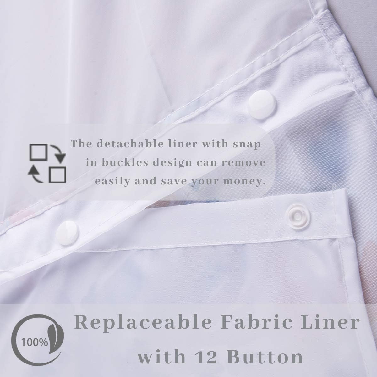 Ecoehoe Magnetic 12-Button Shower Liner - 70x585 Inch Machine Washable