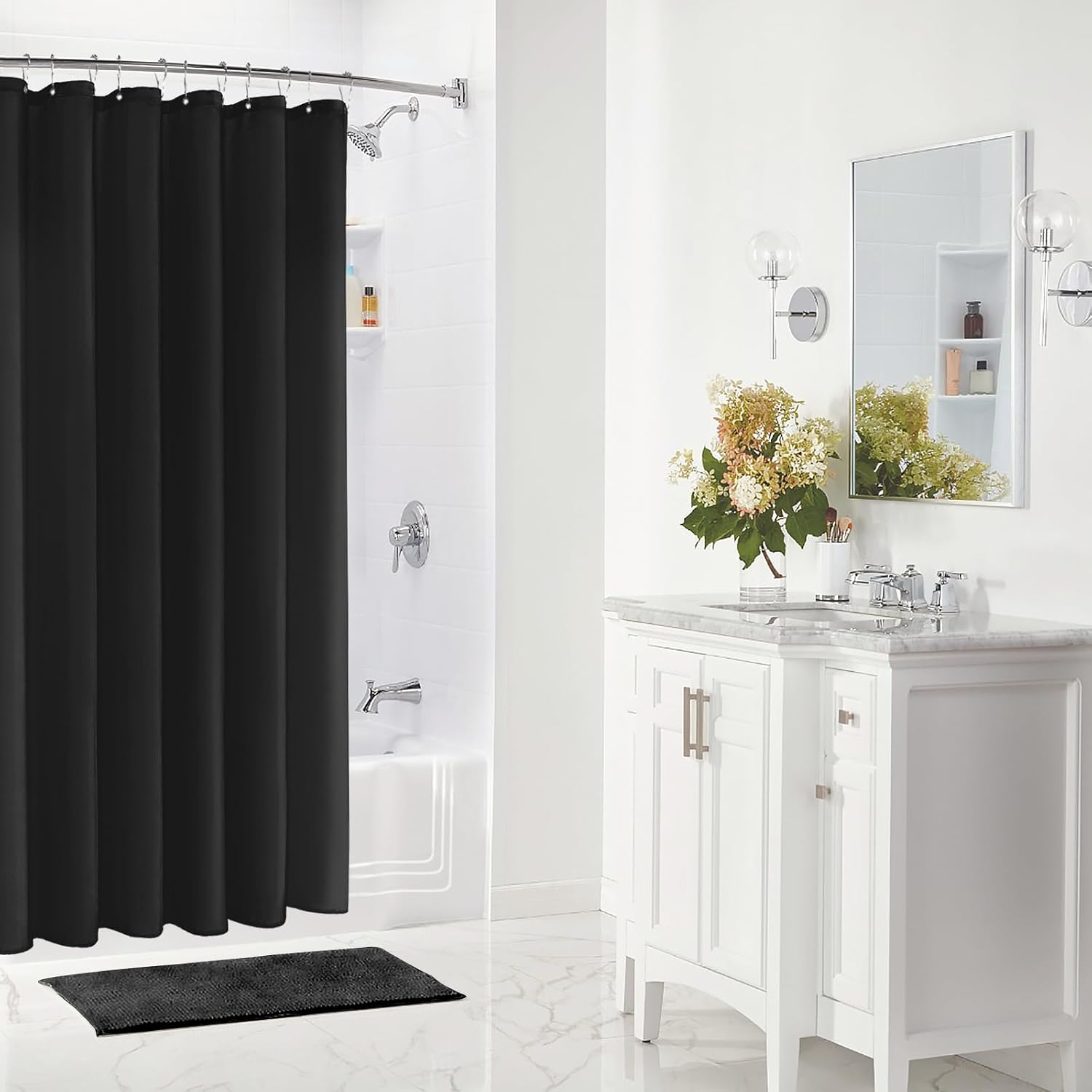 Gibelle Black Waterproof Shower Curtain Liner with Hooks