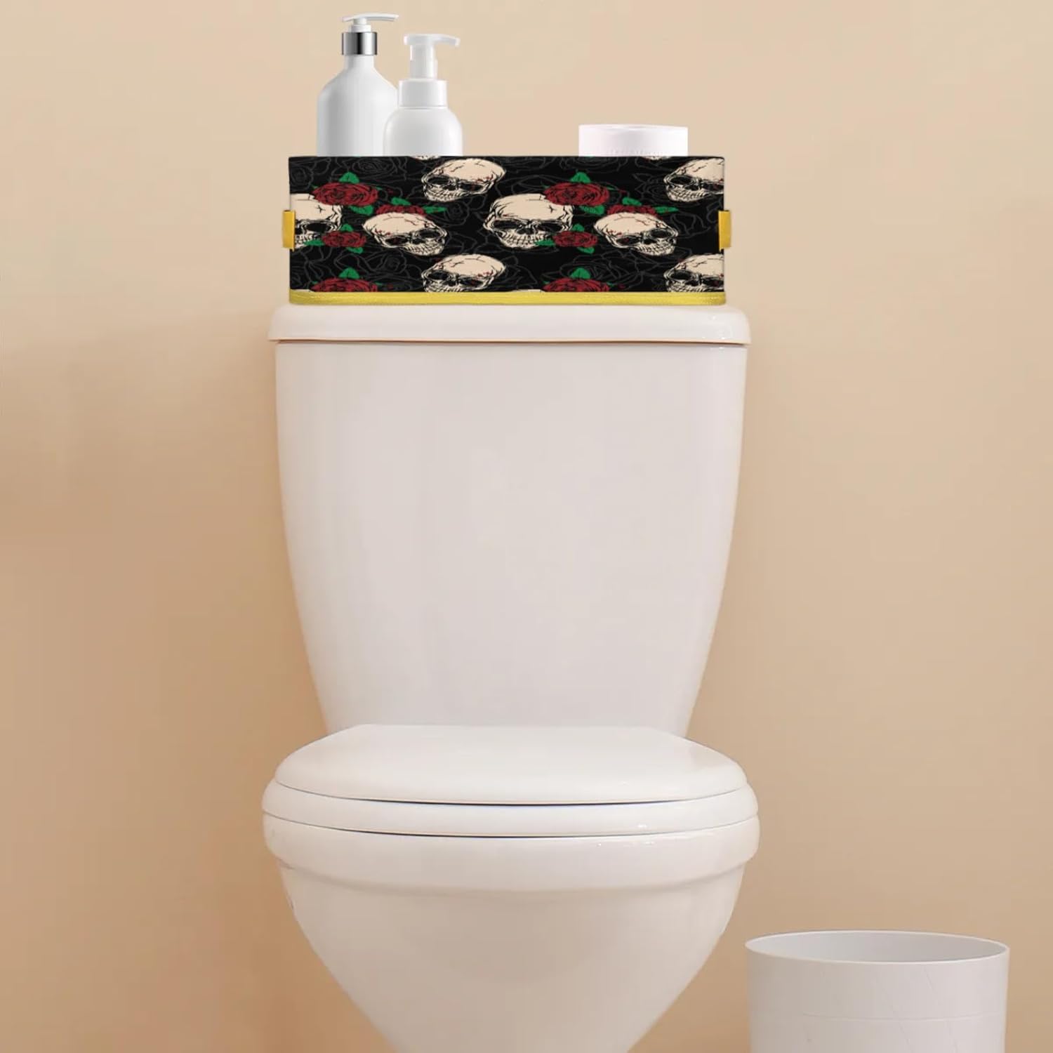 Snatocys Skull Floral Toilet Paper Basket with Handles 1