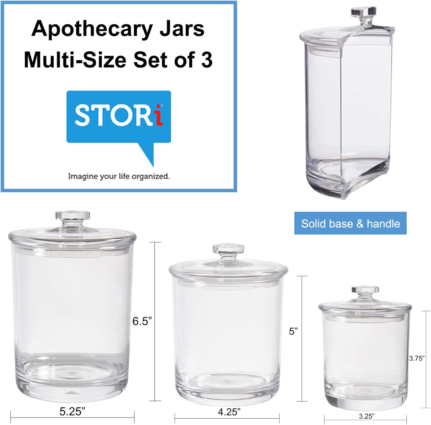 STORi 3-Pack Qtip and Cotton Ball Holders Clear Acrylic Jars