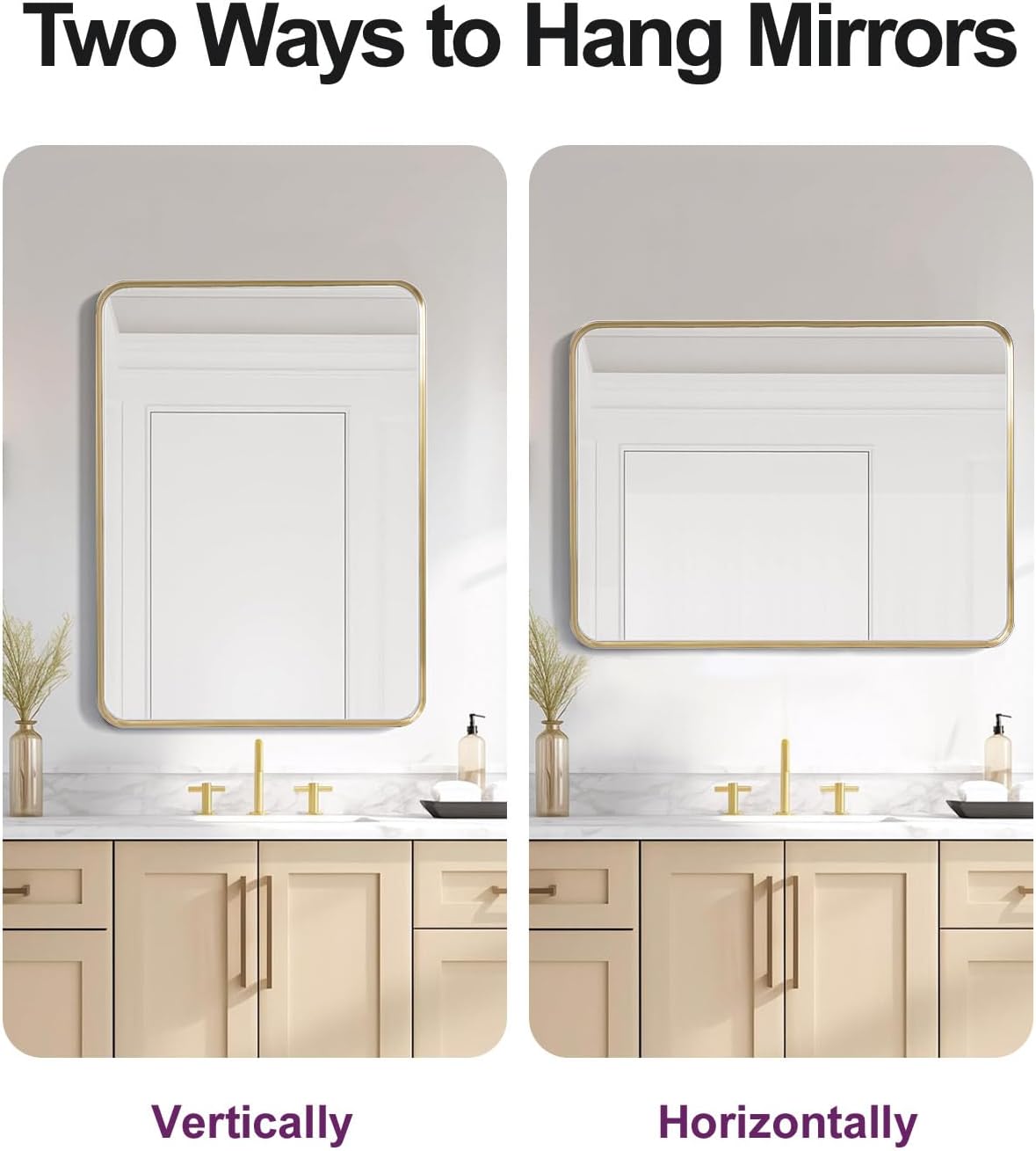 Gold Mirror 24x36 Brushed Metal Frame Wall Mounted Bathroom Mirror