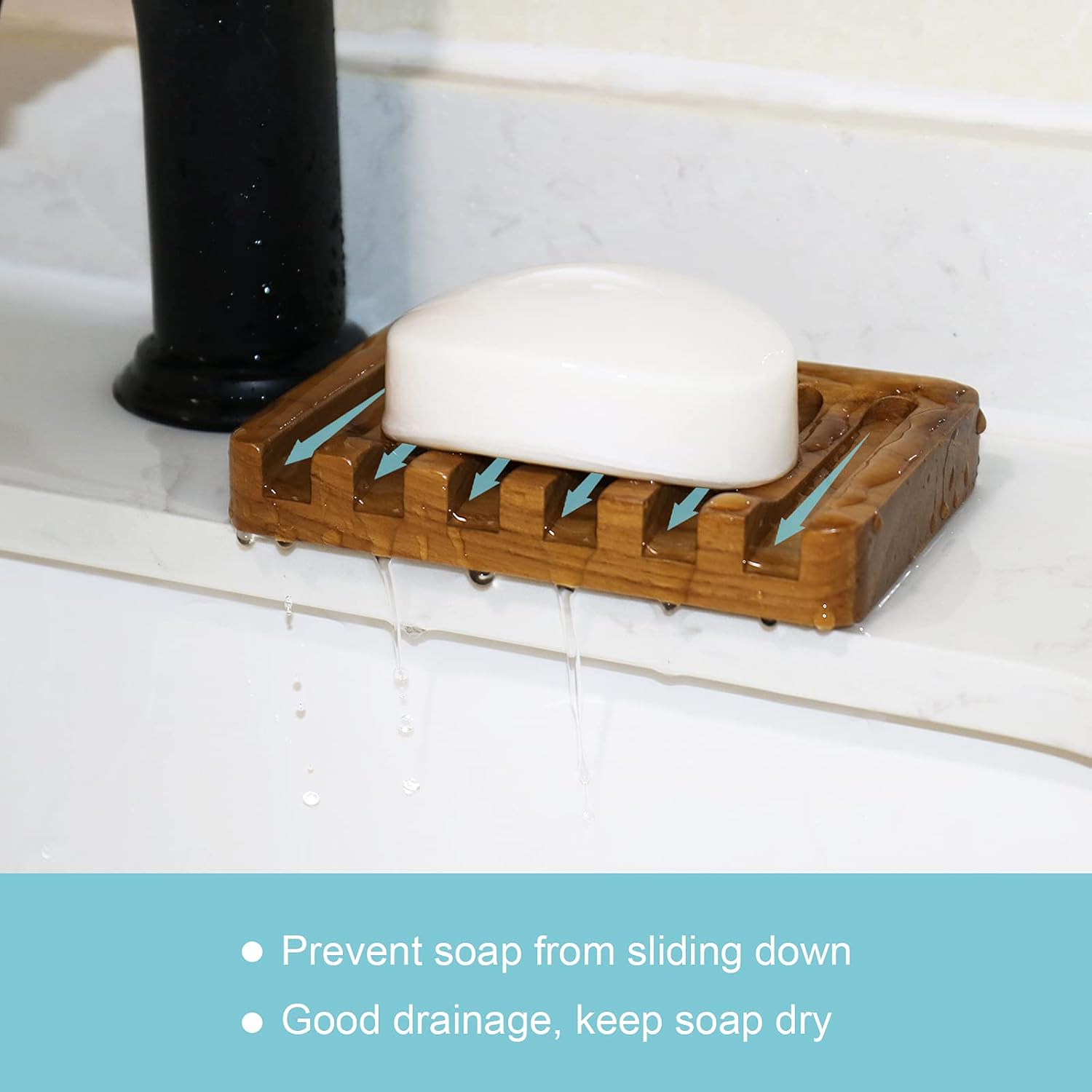 HTB Teak Soap Dish with Slanted Drainage Design