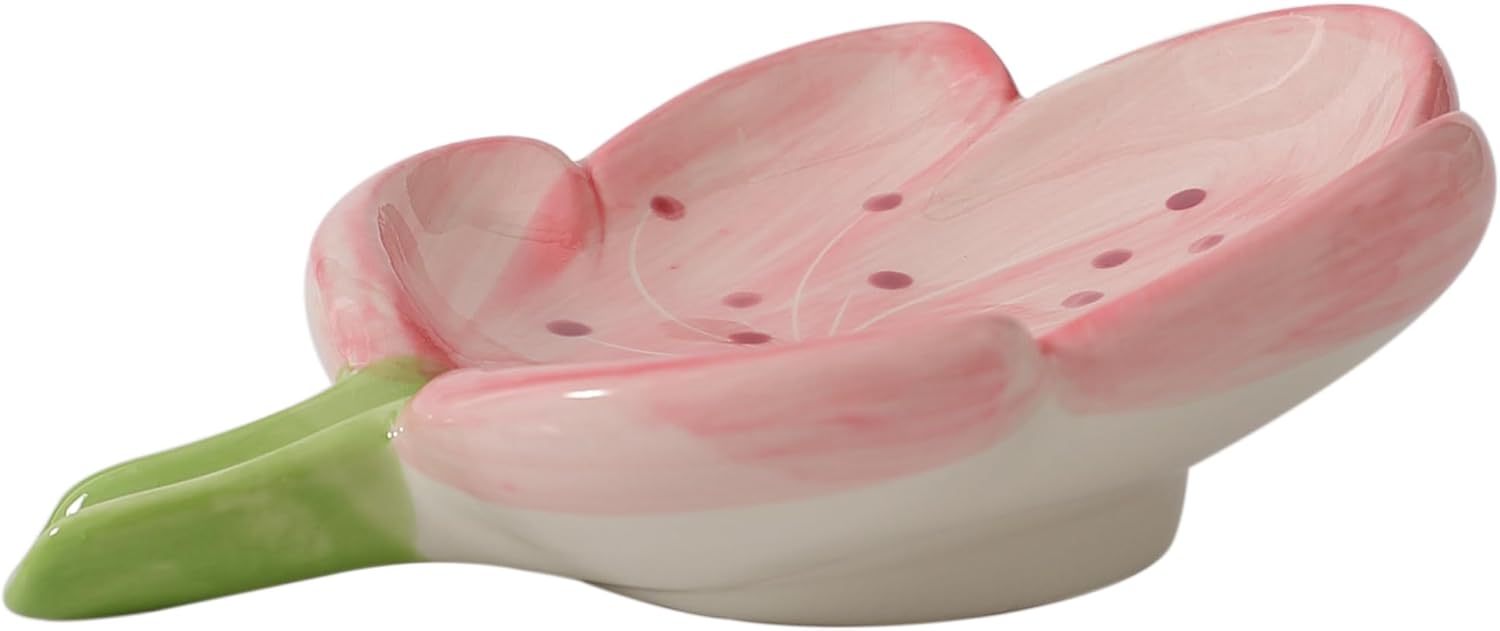 Ankah Decorative Ceramic Soap Dish Butterfly Shape Pink