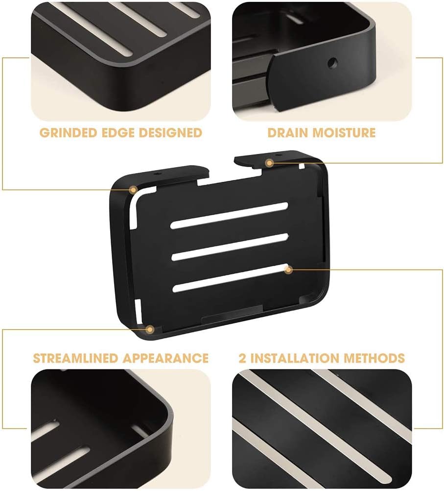 Wall Hanging Soap Dish with Ventilation and Sticker Mount Black