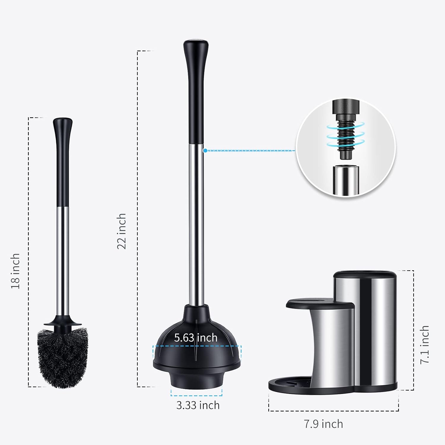 HAMITOR 2-in-1 Toilet Plunger and Brush Set with Holder