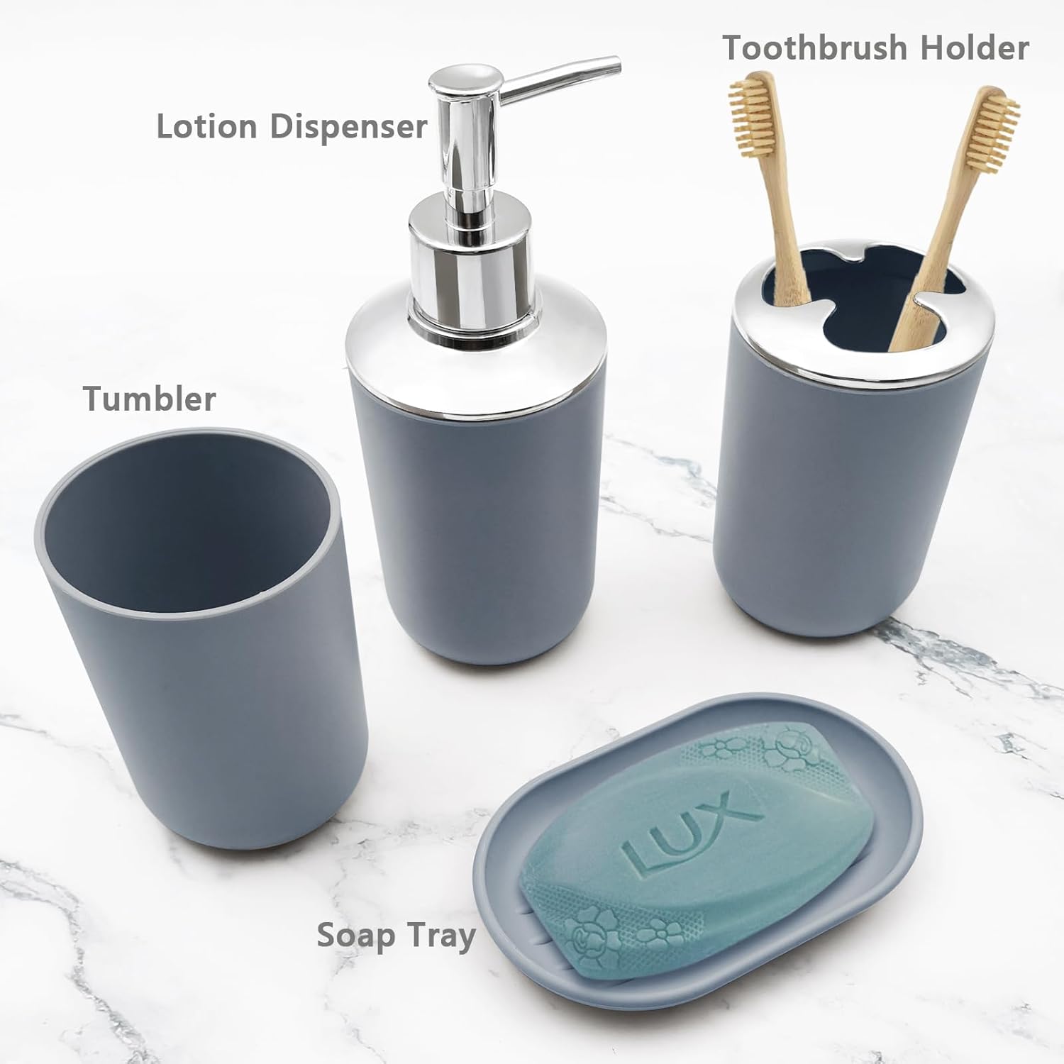 WBJKZJD 4pcs Shatter-Resistant Resin Bathroom Accessory Set Grey