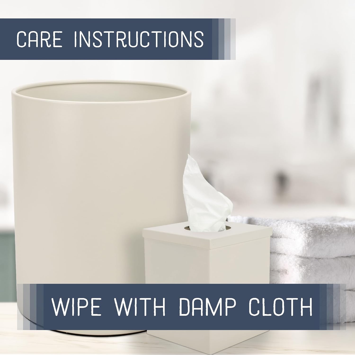 Round Bathroom Trash Can and Tissue Holder Set of 2 White