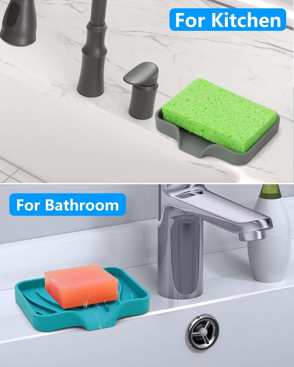 3-Pack Premium Silicone Soap Dishes - Self Draining Anti-Slip Easy to Clean