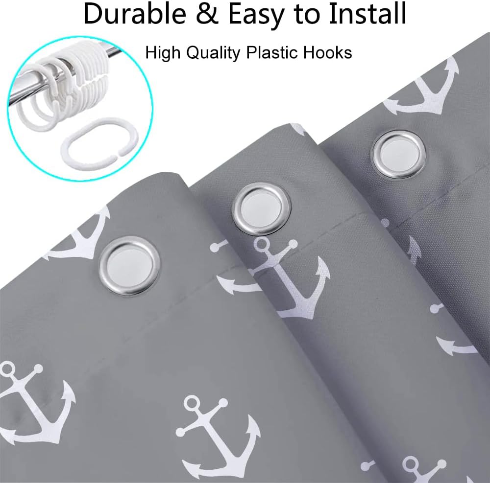 DYNH Nautical Anchor Shower Curtain for RV 47X64 Inches Grey