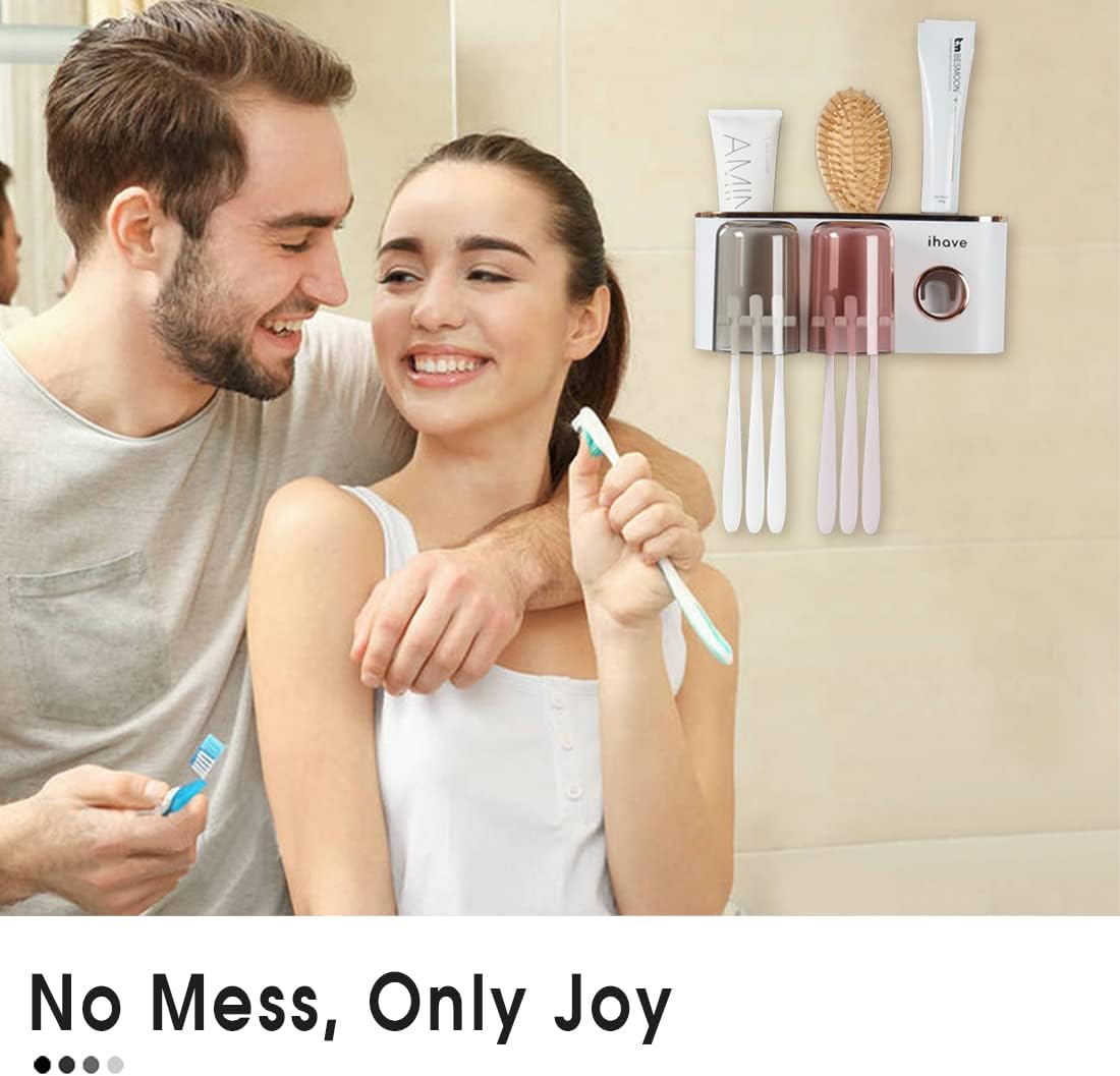 iHave Toothbrush Holder with Dispenser and Storage - Wall Mounted Bathroom Accessory