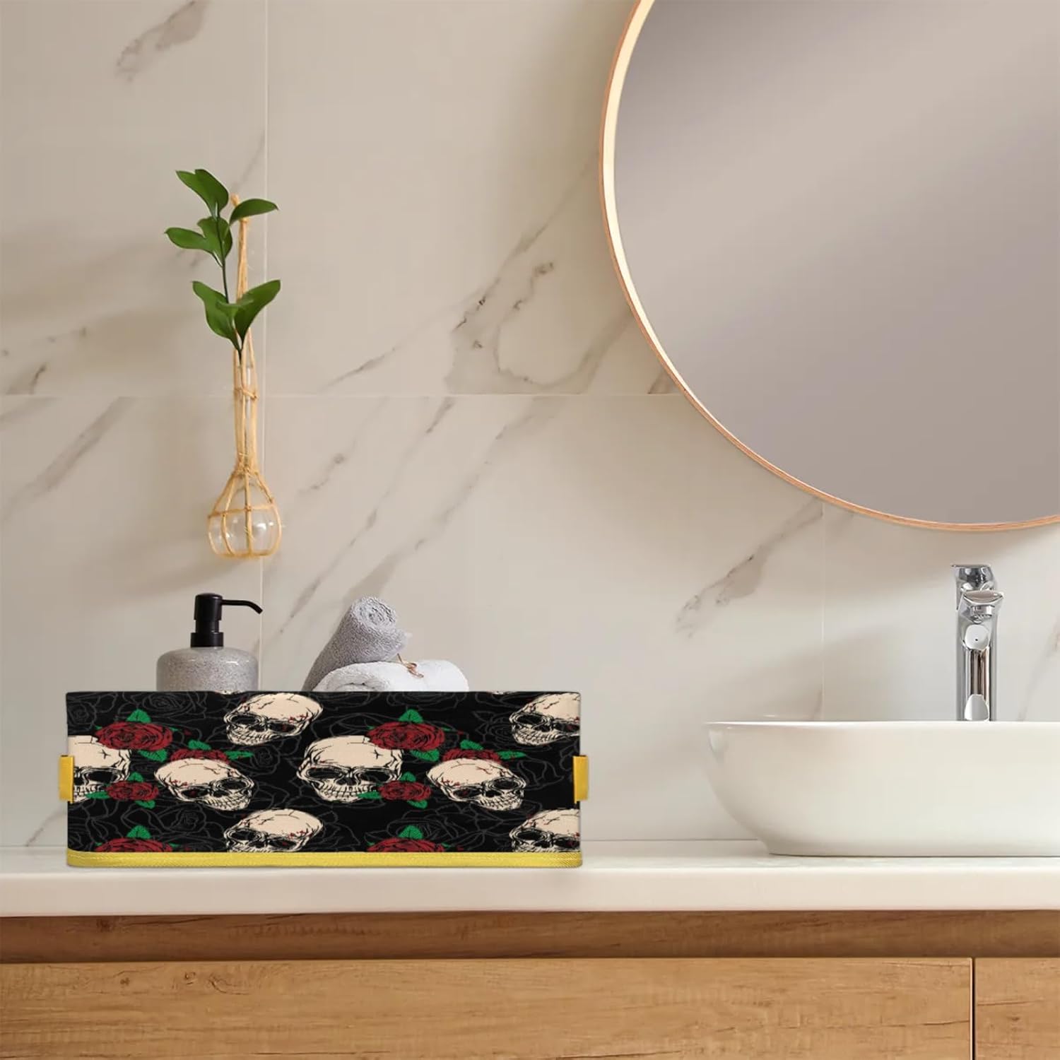 Snatocys Skull Floral Toilet Paper Basket with Handles 1