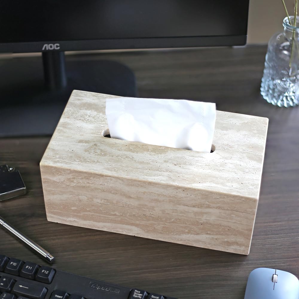 Noble and Light Marble Tissue Box Holder for Bathroom and Office