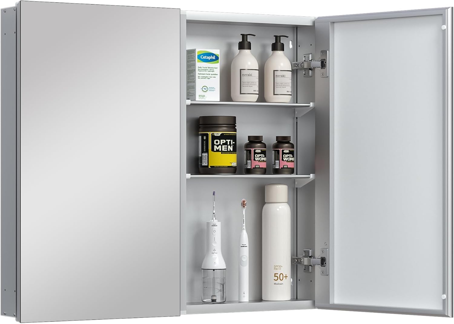Keonjinn 30x26 Inch Medicine Cabinet with Mirror Silver Frame