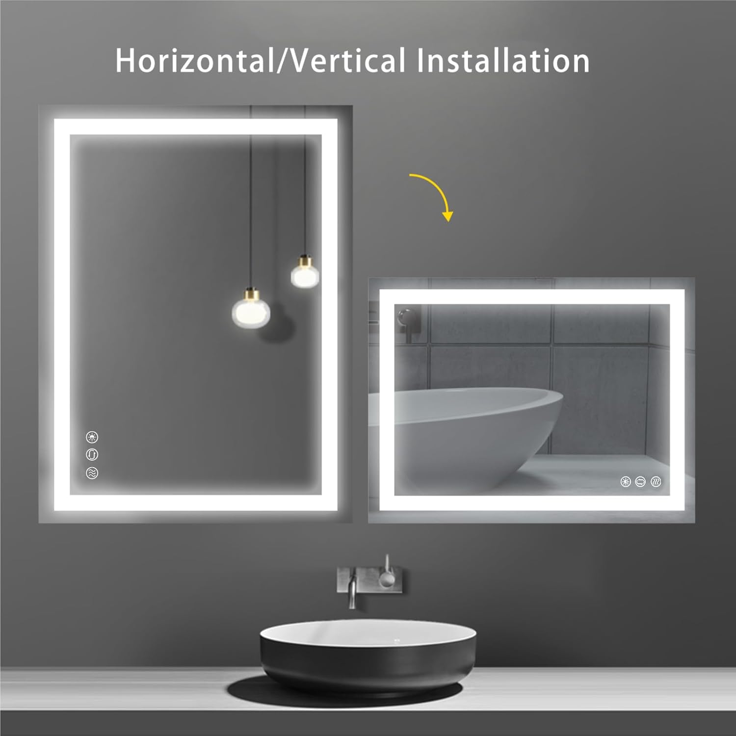 36x28 LED Bathroom Mirror with Anti-Fog and Memory Function