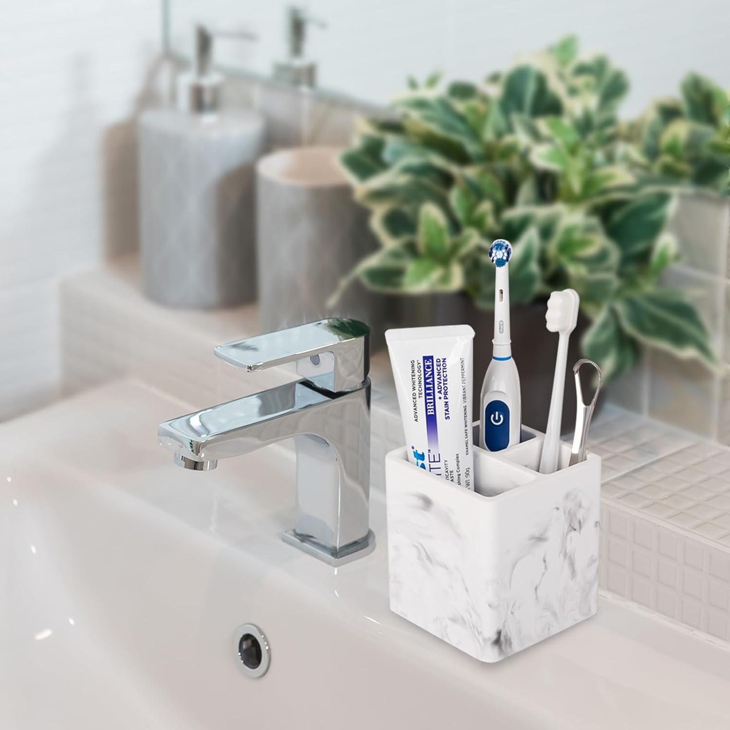 Heagoale Diatomite Toothbrush Holder 3 Slots Marble White 1