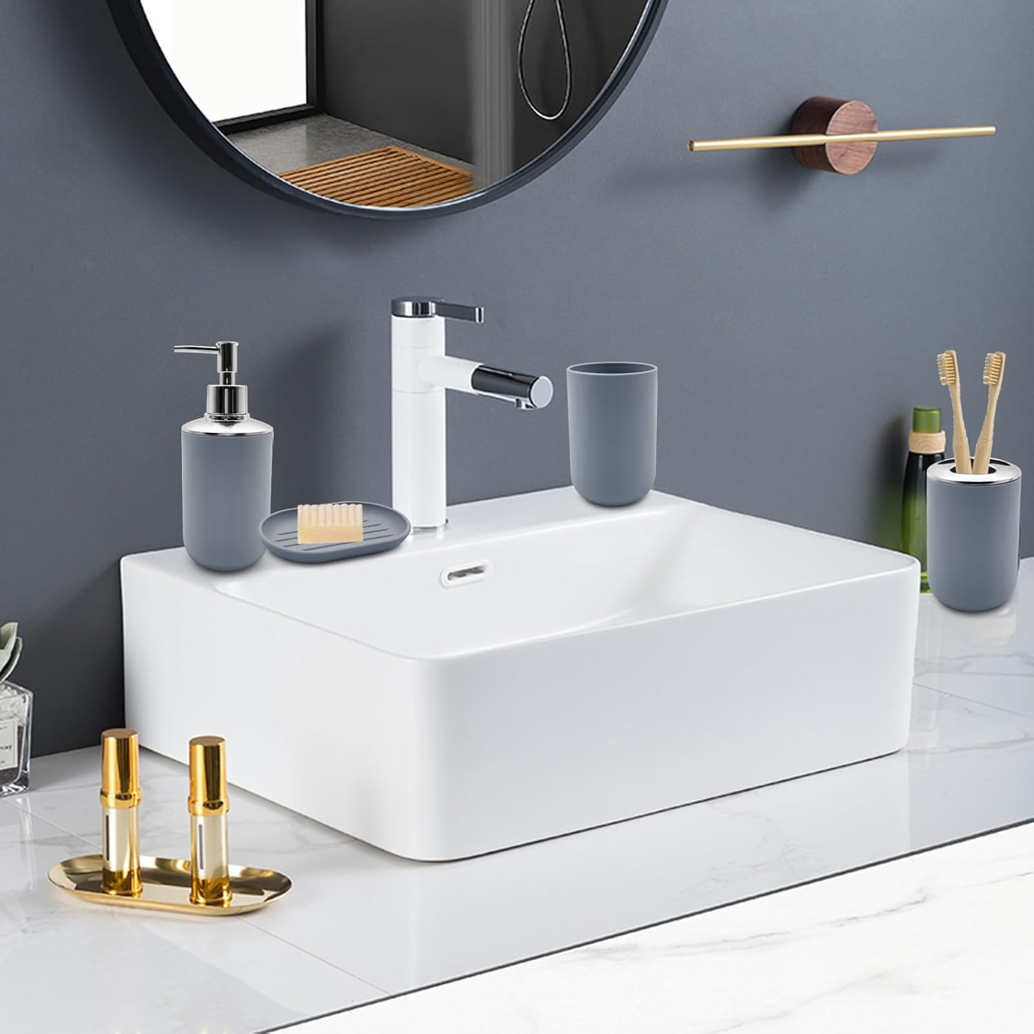 WBJKZJD 4pcs Shatter-Resistant Resin Bathroom Accessory Set Grey