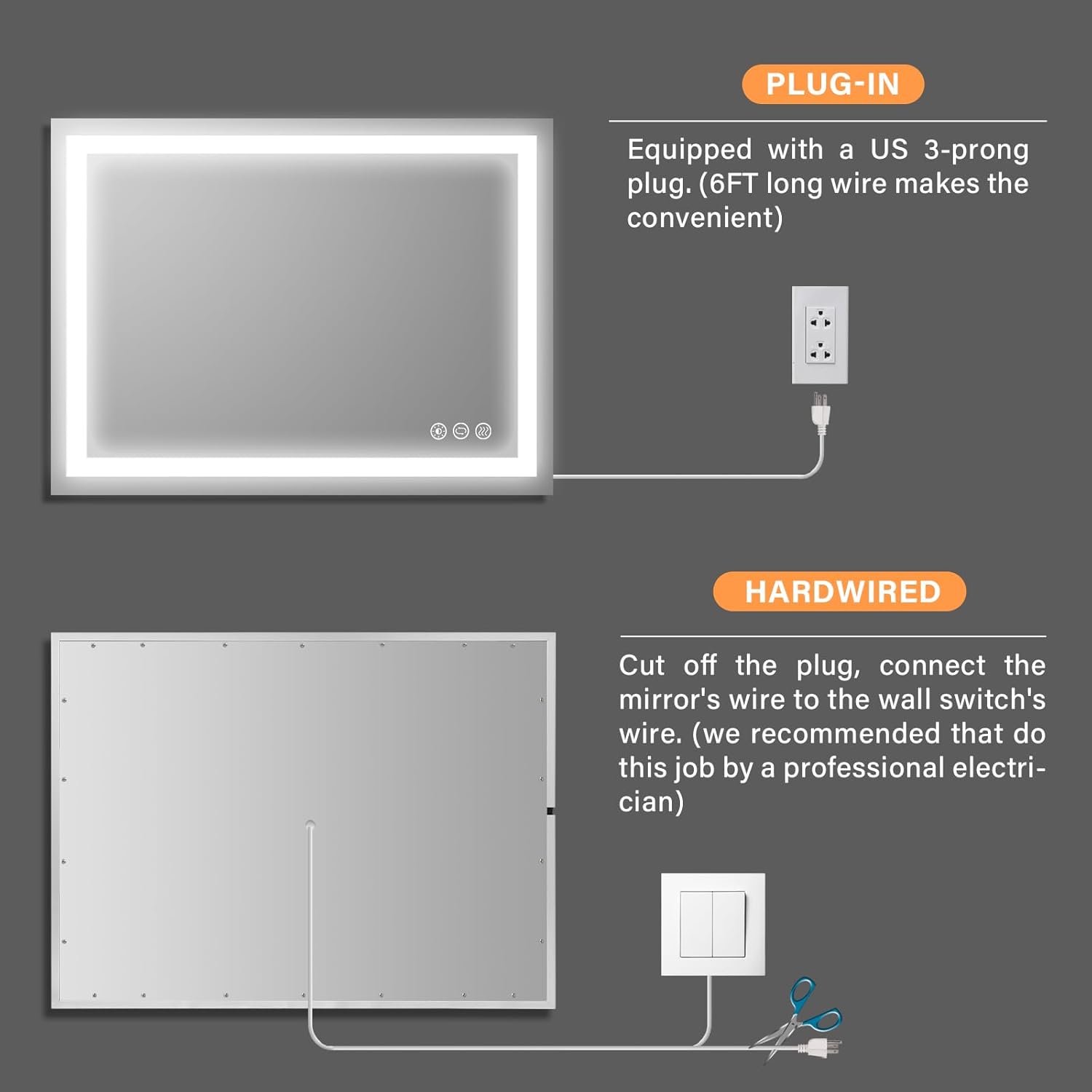 36x28 LED Bathroom Mirror with Anti-Fog and Memory Function