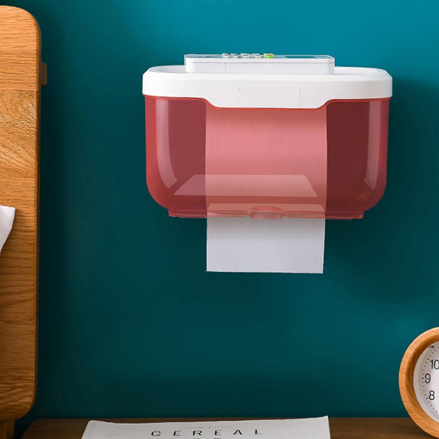 Wall Mounted Tissue Box Holder Large Capacity Transparent Pink