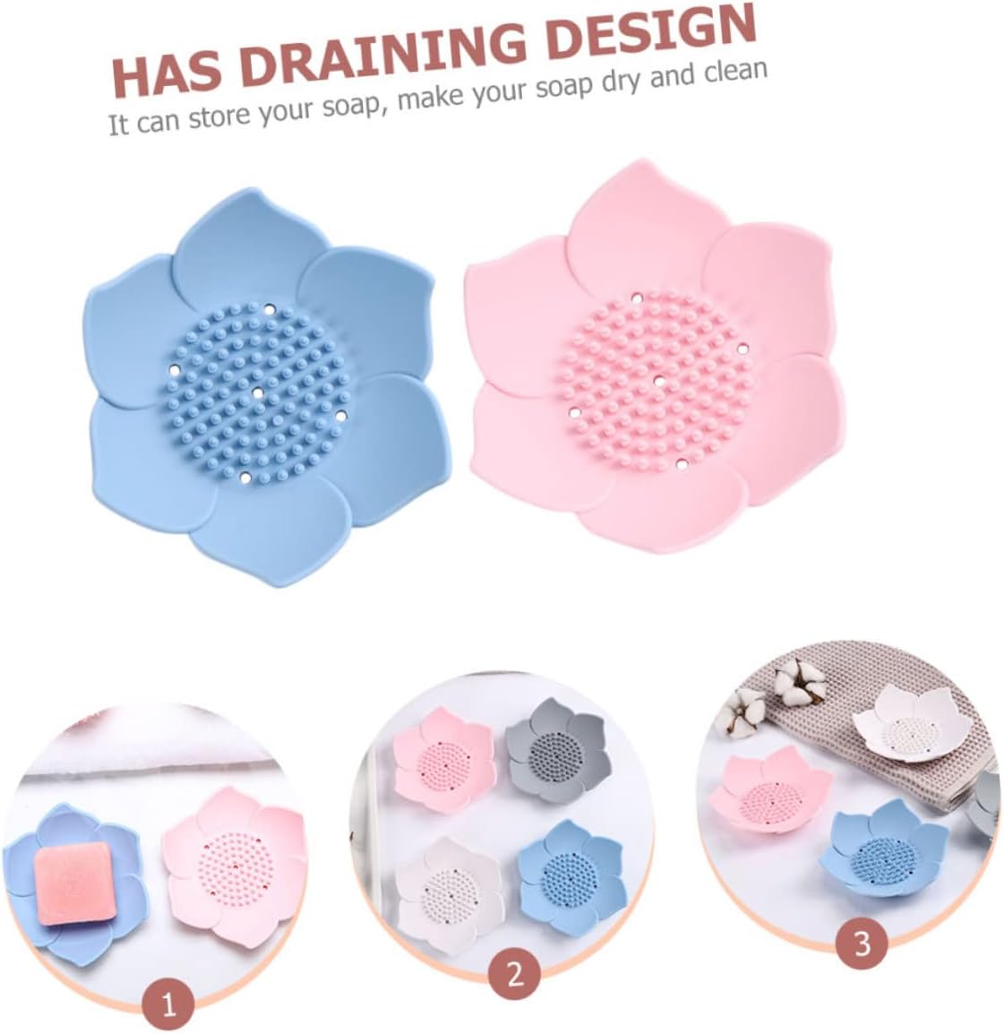 2pcs Silicone Soap Holders Drainage Stylish Bathroom Kitchen Shower Dishes