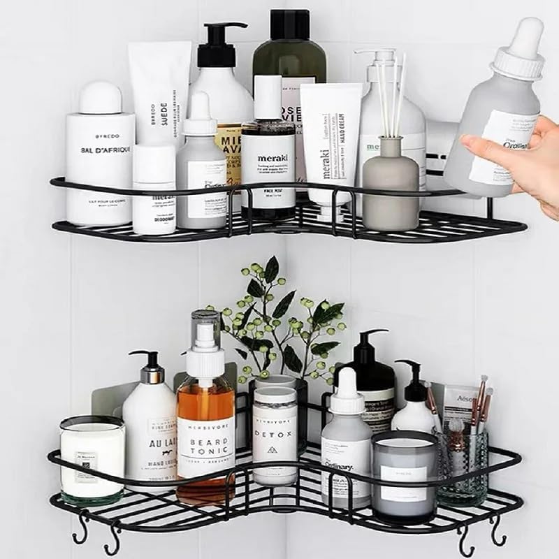 Drill-Free Corner Shower Shelf with Suction Cup - Black 1pc