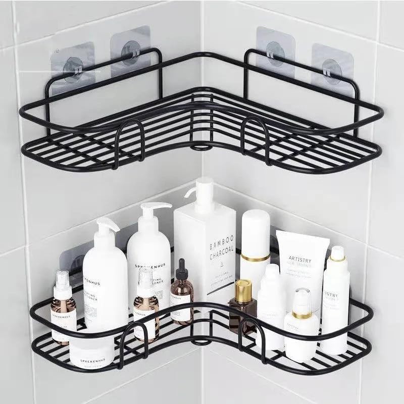 Drill-Free Corner Shower Shelf with Suction Cup - Black 1pc