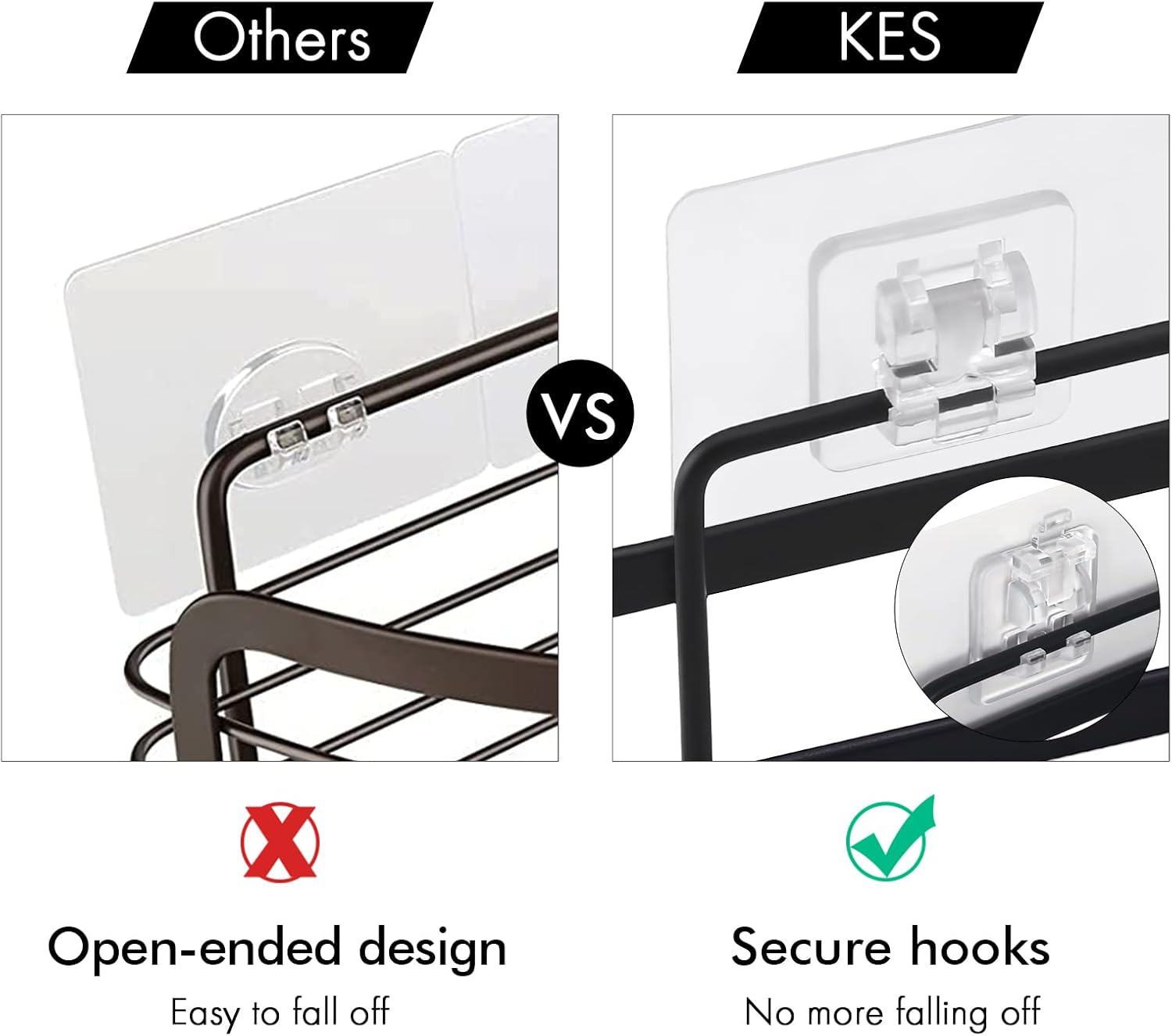 KES Matte Black Shower Caddy 2 Pack with Snap-Lock Hooks