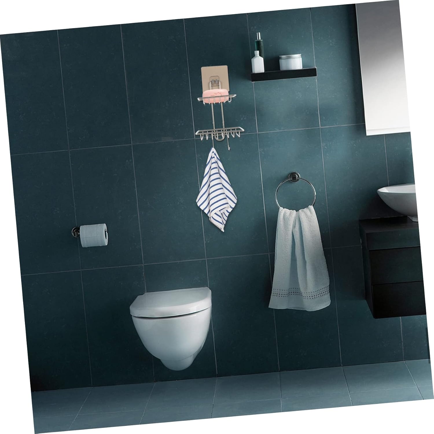 Alipis Double-Deck Soap Rack with Hooks and Sponge Holder