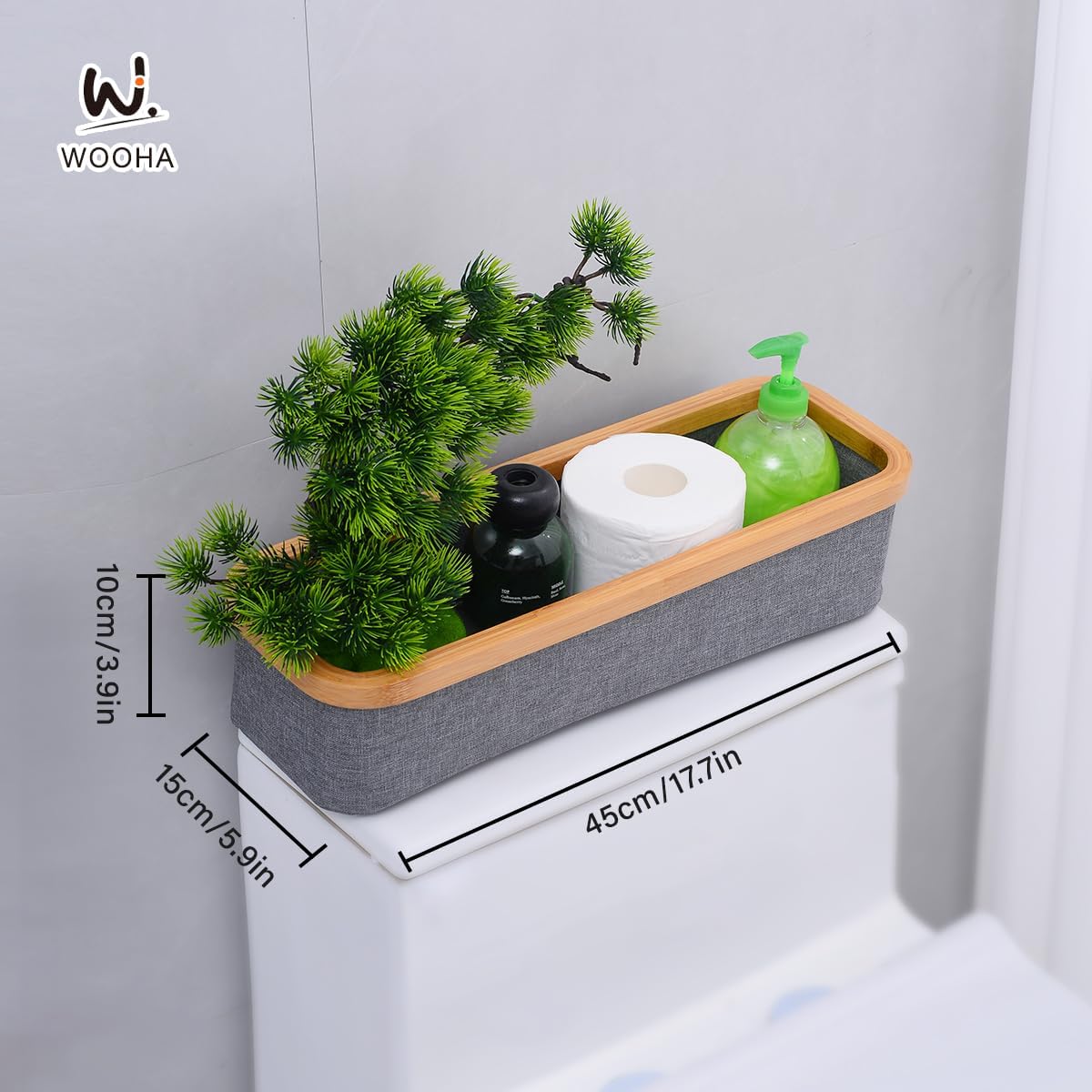 WOOHA Bamboo Toilet Paper Organizer - Collapsible Storage Basket Grey Small 1