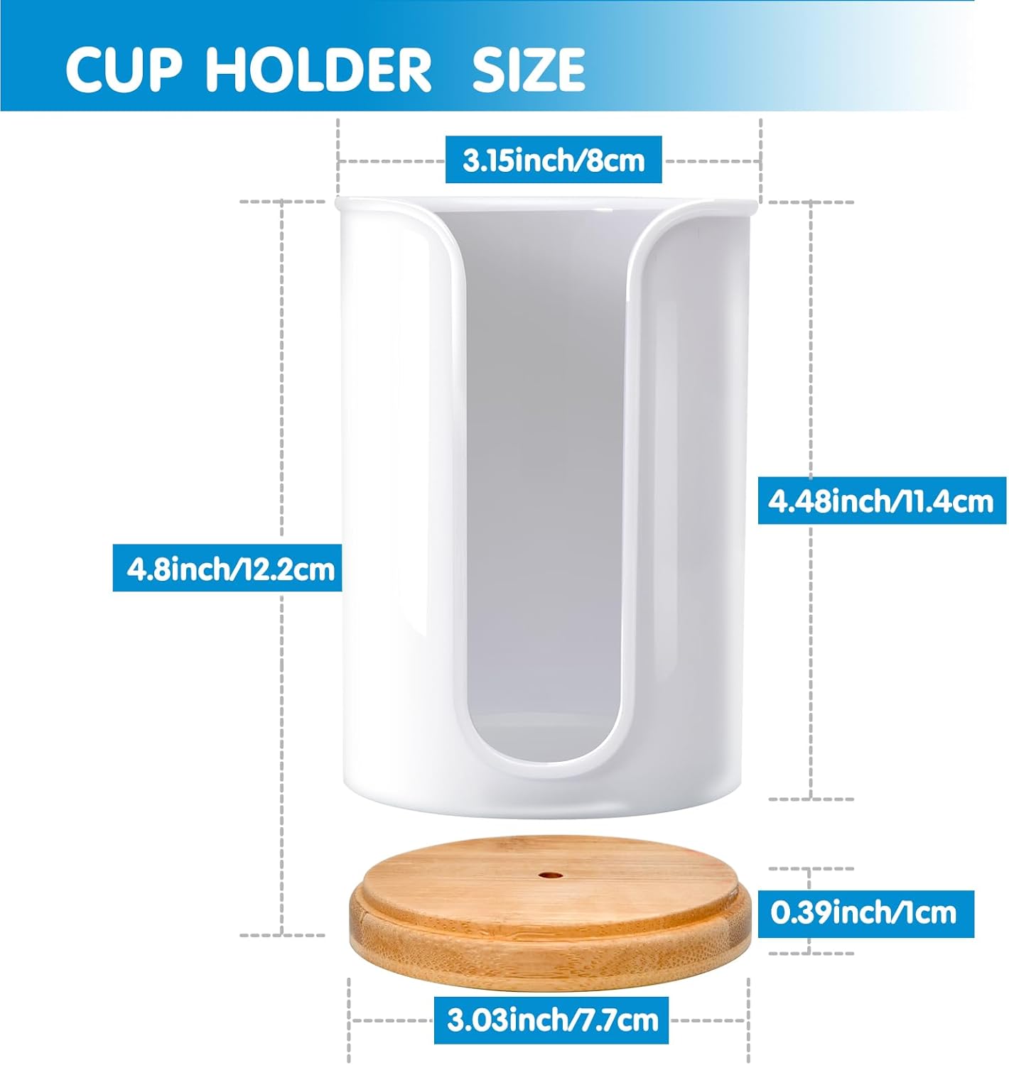 Large Bathroom Cup Dispenser - 2 Pack Plastic Bamboo White