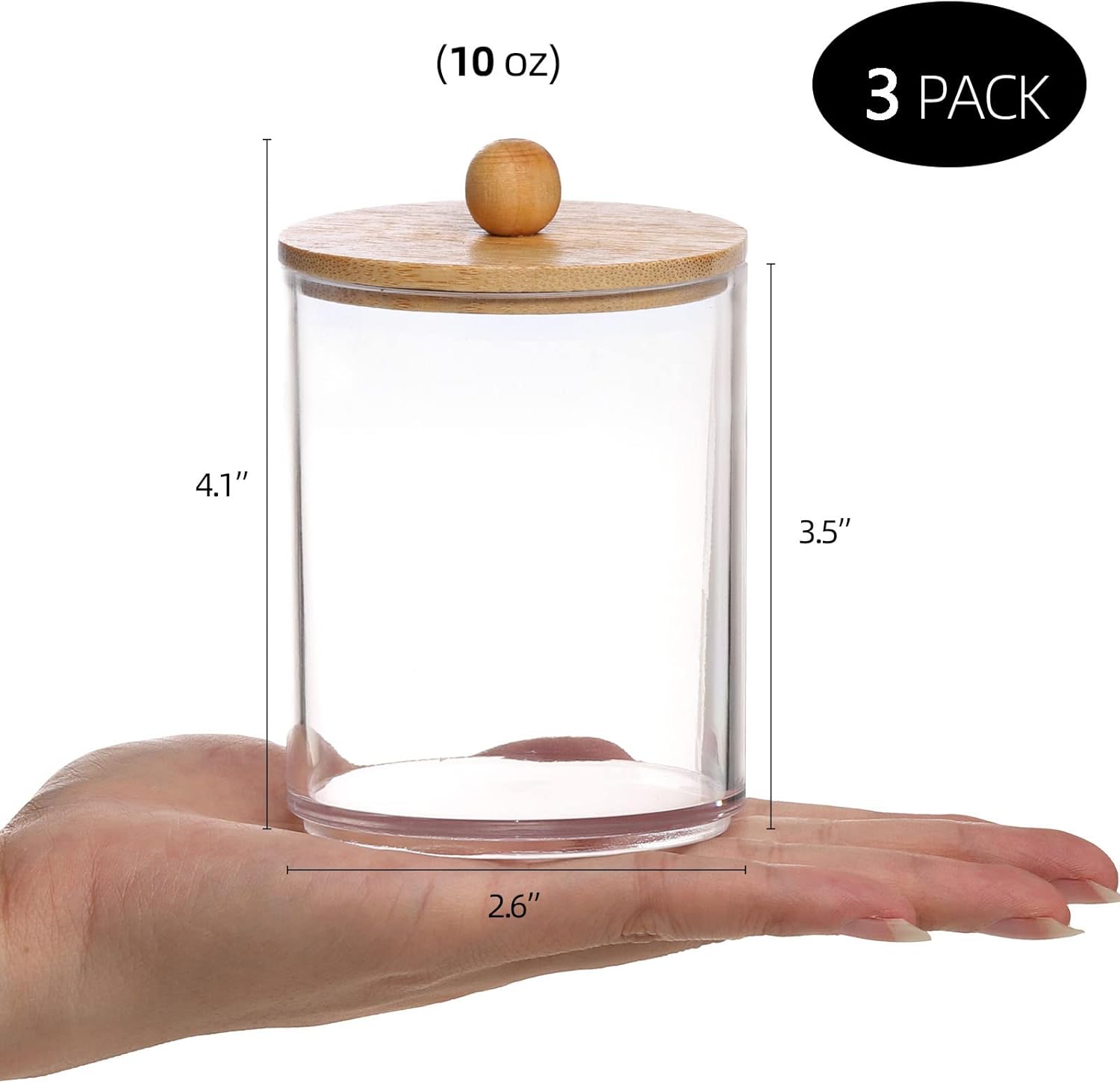 Tbestmax 10 Oz Cotton Swab Holder with Clear Jar and 3 Wood Lids