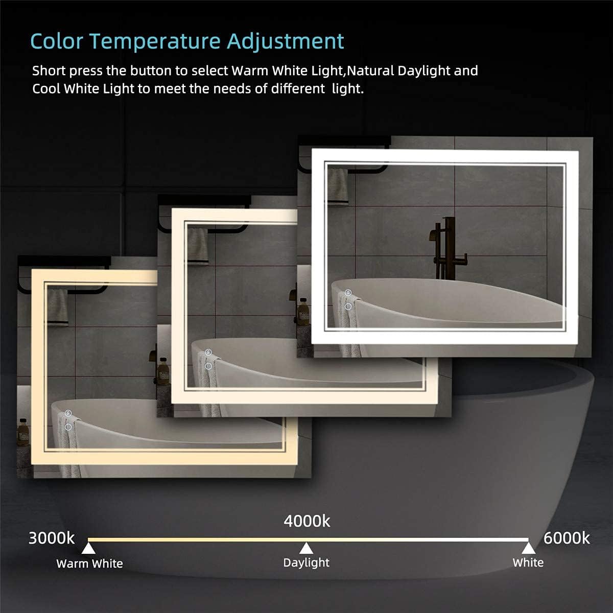 COOL2DAY 36x24 Inch LED Bathroom Mirror with Touch Control and Anti-Fog