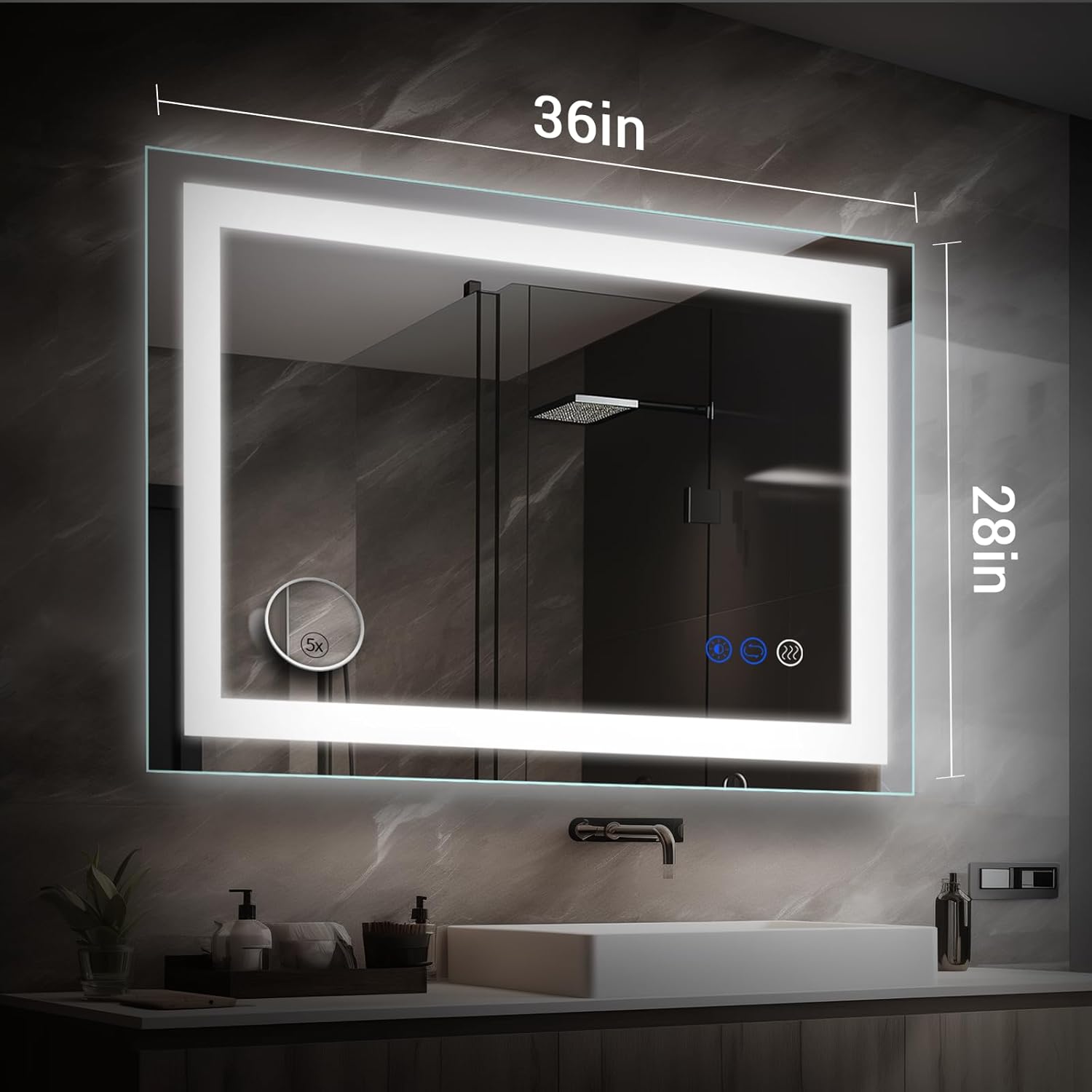 36 x 28 LED Bathroom Mirror with Touch Controls