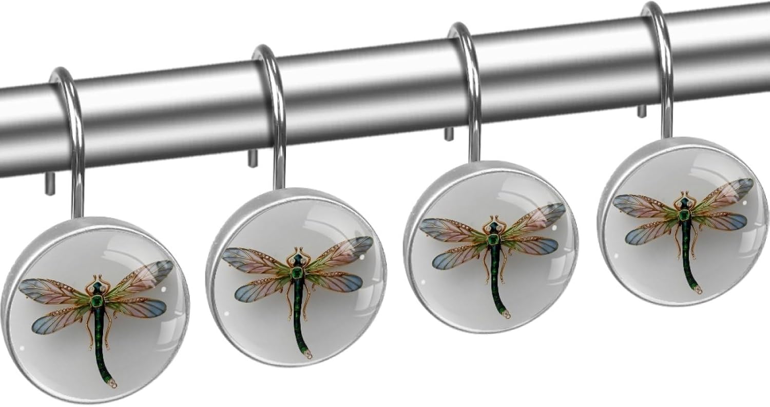 Dragonfly Gemstone Shower Curtain Hooks Set of 12