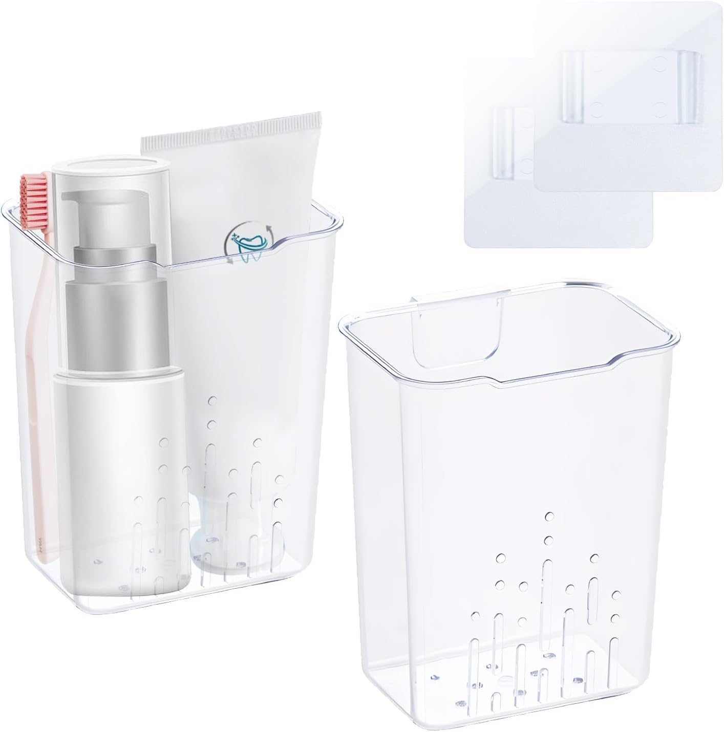 2 Packs Clear Shower Caddy Organizer No Drill Installation