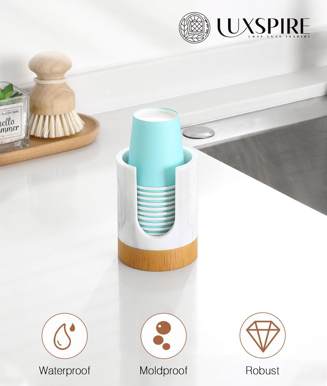 Luxspire Marble Resin Cup Dispenser for Bathroom