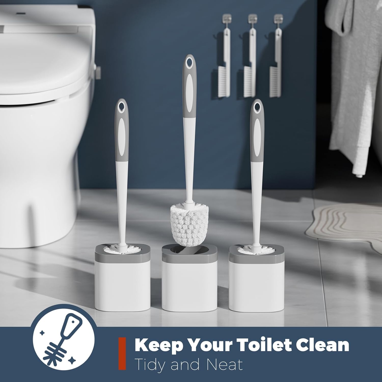Holaloha Toilet Brush 3 Pack with Holder and Crevice Brushes