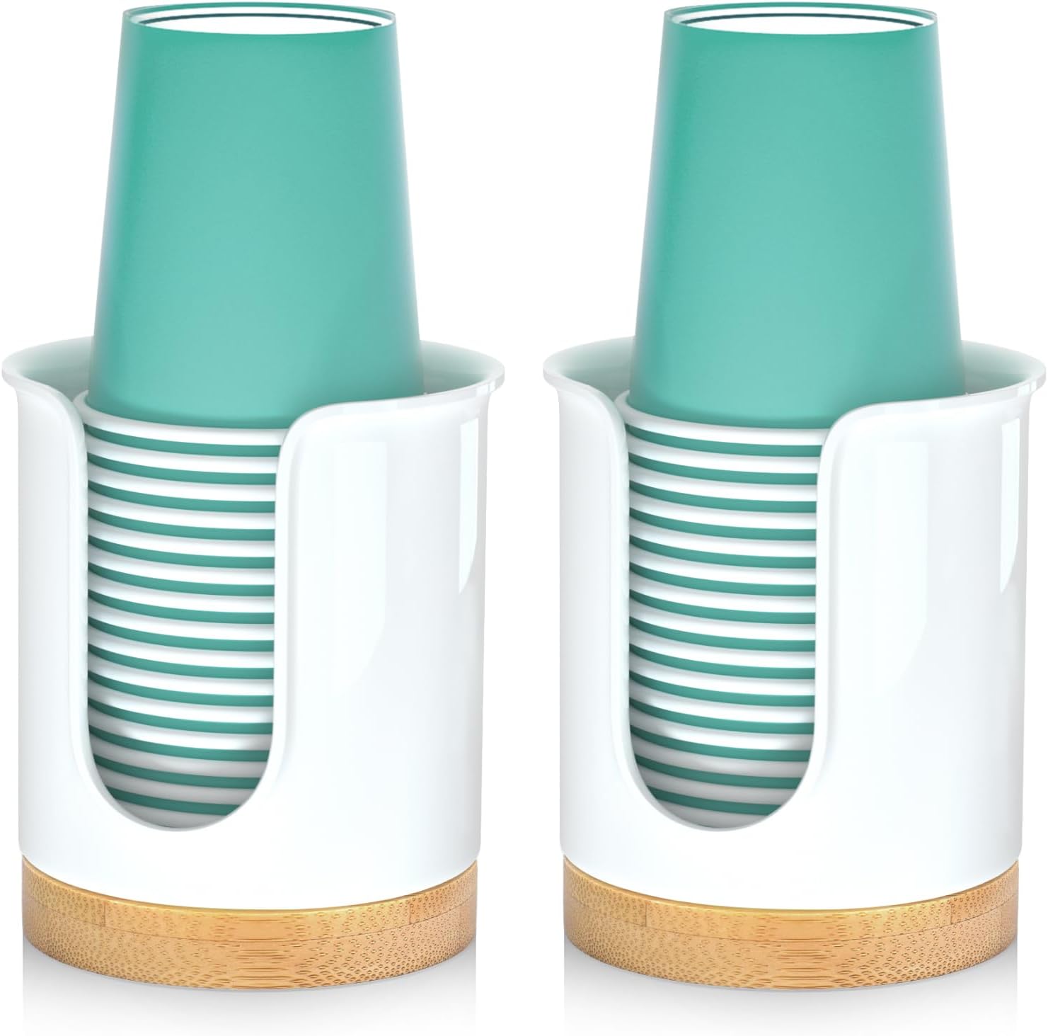 BYAWAY 2 Pack Bathroom Cup Dispenser with Bamboo Base