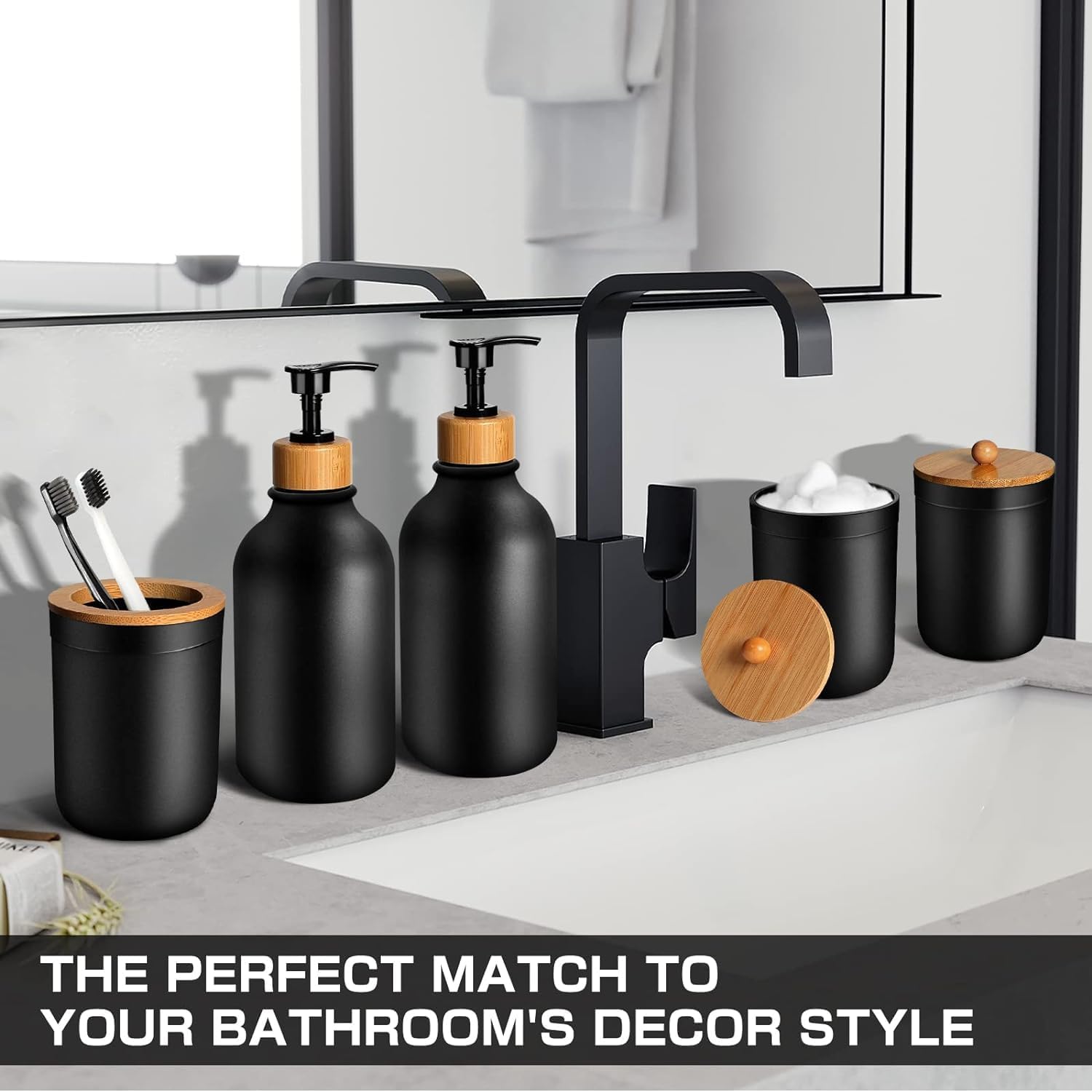 ALPIRIRAL Matte Black 5Pc Bathroom Accessories Set