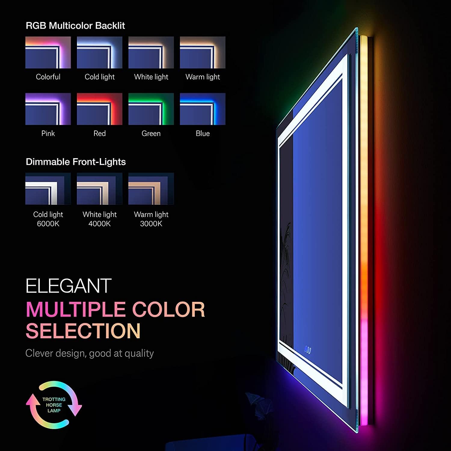 55x36 Inch RGB LED Bathroom Mirror with Anti-Fog and Dimming