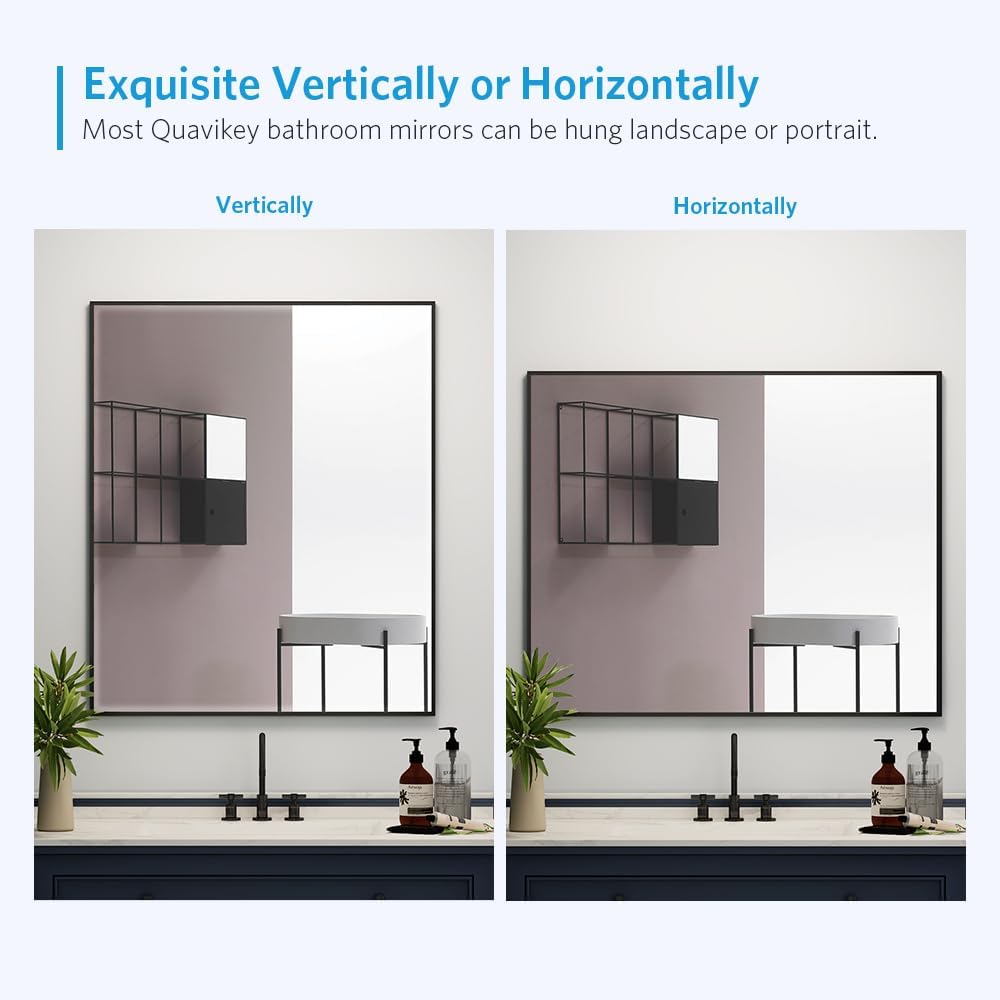 Quavikey Metal Framed Bathroom Mirror Black 30x36 Inch