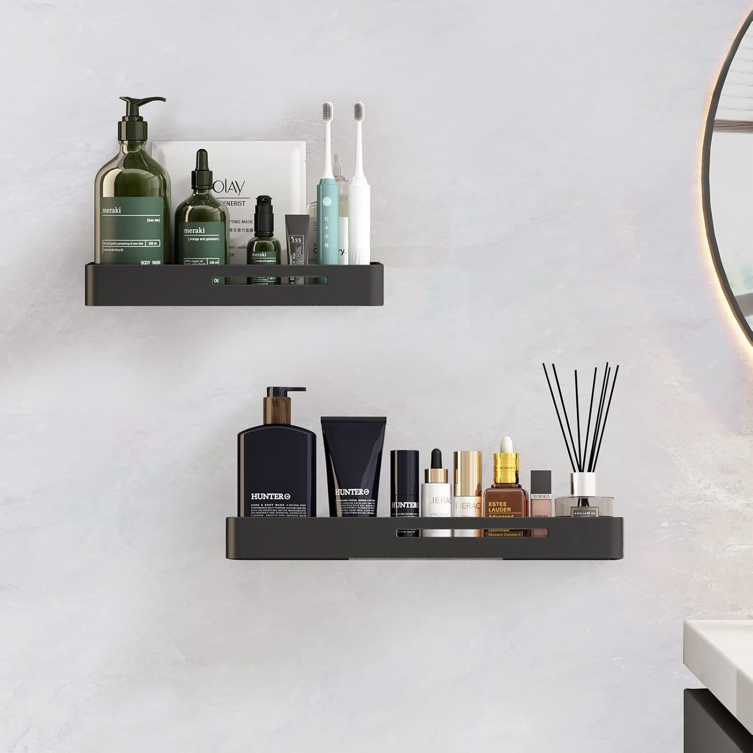 Dancrul Shower Caddy Floating Shelf - 12 Inch Black Aluminum Wall Organizer