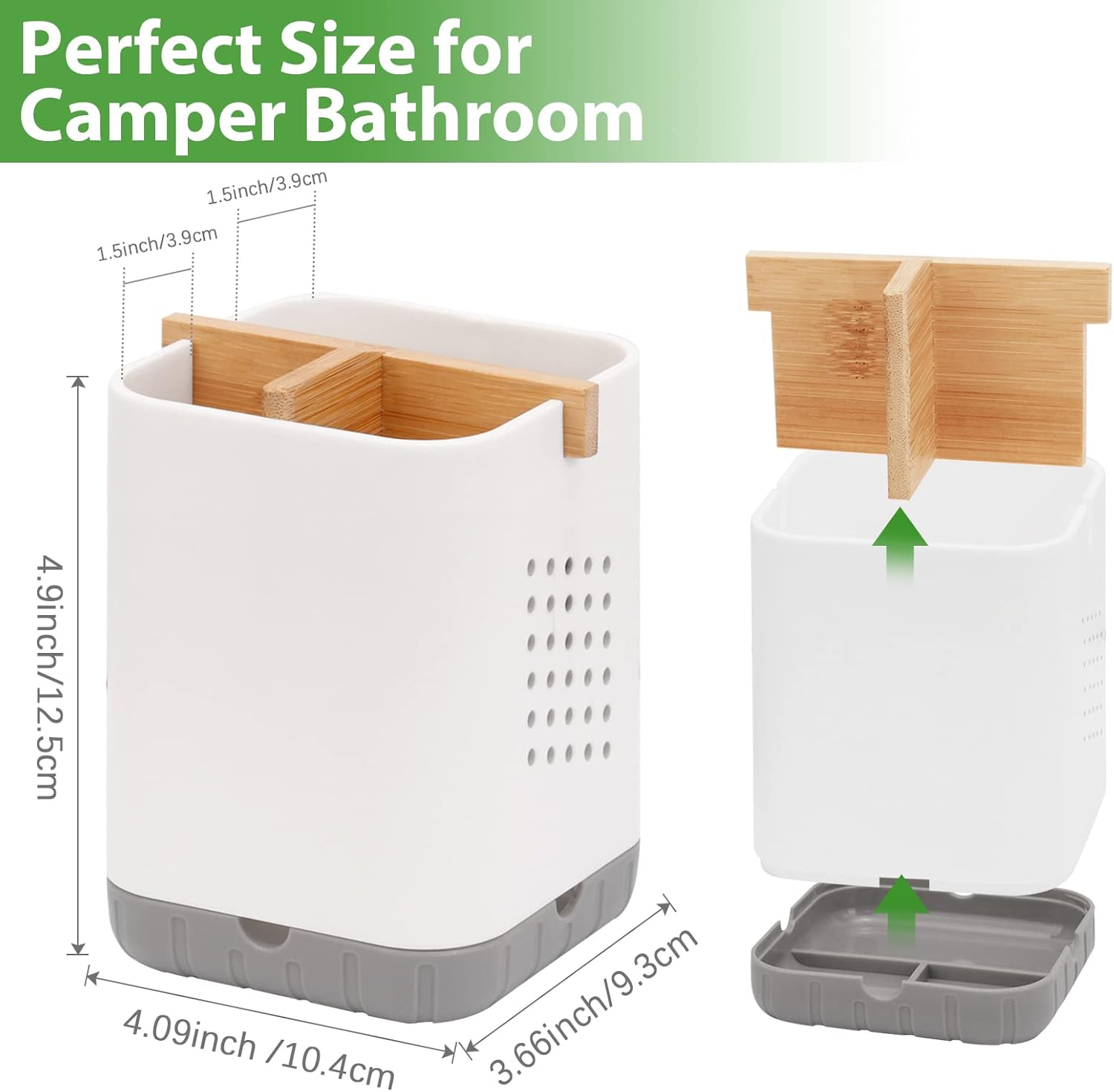 Boperzi Toothbrush Holder with Bamboo Divider and Drainage